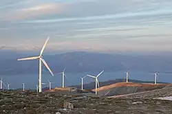 View of a wind farm, Panachaiko mountain