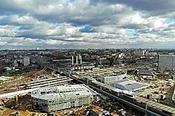 Nizhegorodskaya railway station in 2020. It is located in the lower level. Nizhegorodskaya metro station of the Bolshaya Koltsevaya and Nekrasovskaya lines is located underground while Nizhegorodskaya metro station of the Moscow Central Circle is in the upper level.