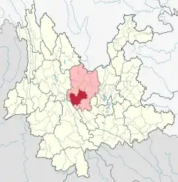 Location of Chuxiong City in Chuxiong Prefecture within Yunnan province