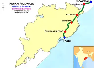 (Howrah - Puri) Shatabdi Express route map
