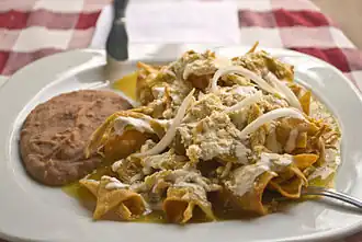 Chilaquiles with refried beans