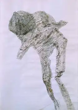 Figure (1986), collage with drawing, tissue paper, 88 x 62 cm