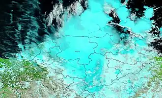 NASA satellite image of the western Black Sea region during the flood, showing a complex of thunderstorms.