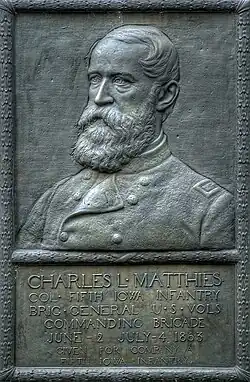 Bronze relief portrait of Charles L. Matthies at Vicksburg National Military Park