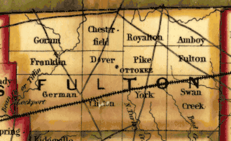 Ottokee as Fulton County Seat of justice on 1851 railroad map[1]