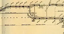 The 1904 subway map shows the IRT subway tunnel just west of Harlem Meer.