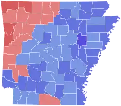Map of County results of the 1982 Arkansas gubernatorial election.