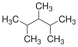 Skeletal formula of 2,3,4-trimethylpentane with some implicit hydrogens added