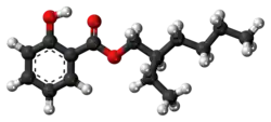Ball-and-stick model of the octyl salicylate molecule