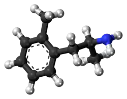 Ball-and-stick model of the 2-methylamphetamine molecule