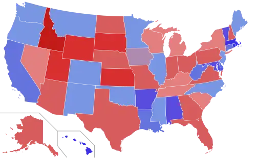 Upper house seats by party holding majority in each state Republican 50–60%