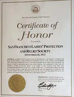 San Francisco Mayor Edwin Lee Certificate of Honor for The Heritage