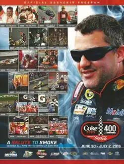 The 2016 Coke Zero 400 program cover, featuring Tony Stewart's victories at Daytona.
