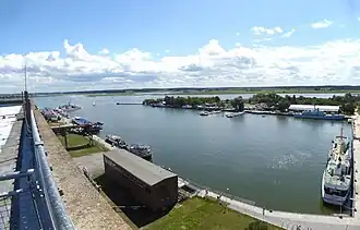 Peenemünde harbour (for importing coal) from roof of power station, on 23 07 2020