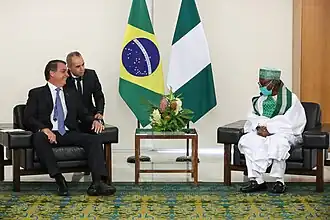 President Jair Bolsonaro meeting with newly incoming Nigerian Ambassador to Brazil, Muhammad Ahmed Makarfi; October 2021.
