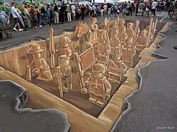 3D streetpainting Lego terracotta army by leon keer