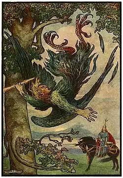 Nightingale the Robber. Illustration from "The Russian Story Book" by Richard Wilson, illustrated by Frank C. Papé, 1916
