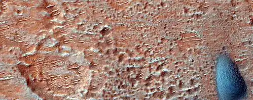 Close, color view of dunes in Mare Tyrrhenum quadrangle, as seen by HiRISE under HiWish program. Ripples are visible on dune surface.