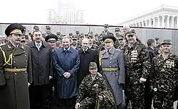 President of Azerbaijan Ilham Aliyev, Ivan Gerasimov, Kuchma and Putin during the 2004 celebration.