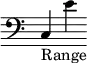 \new Staff \with { \remove "Time_signature_engraver" } { \clef bass c_"Range" e'}