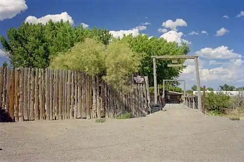 The entrance to Fort Uncompahgre, originally built in 1828 and rebuilt in 1990