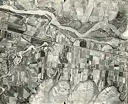 A top down photograph of the Arkansas and Apishapa rivers running together.