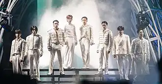 Ateez in 2024 L–R: Yunho, Seonghwa, San, Yeosang, Hongjoong, Wooyoung, Jongho, and Mingi