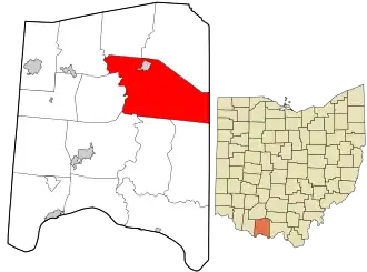 Location in Adams County and the state of Ohio.