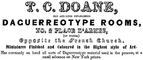 Advertisement for Thomas Coffin Doane studio in Montreal, 1865
