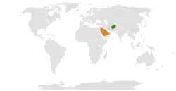 Map indicating locations of Afghanistan and Saudi Arabia