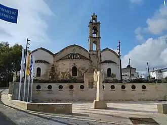 Agia Marina church and the Turkish invasion memorial in Alampra.