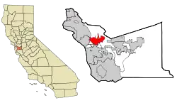 Location of Castro Valley within Alameda County, California