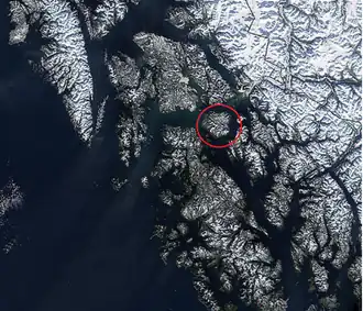 Map of southeastern Alaska with Zarembo Island circled.