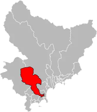 Situation of the canton of Valbonne in the department of Alpes-Maritimes