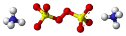 Ball-and-stick models of two ammonium cations and one peroxydisulfate anion
