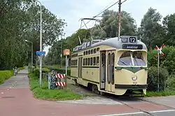 Hague PCC streetcar 1024 at the Molenweg in Amstelveen.