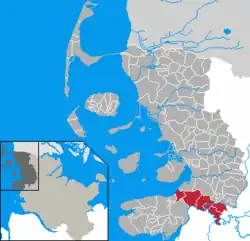 Map of Dithmarschen highlighting Friedrichstadt