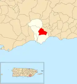 Location of Ancones within the municipality of Arroyo shown in red