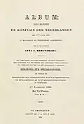 Anna Amalia Bergendahl: Album, Hare Majesteit de Koningin der Nederlanden den 17den Junij 1862, in manuscript en teekeningen aangeboden, 1863. Title page.