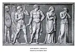 Engraving of Coriolanus (c. 1789), one of two bas-reliefs created by Damer for the Boydell Shakespeare Gallery