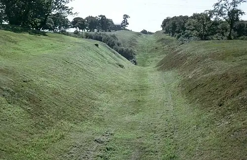 A section of the Antonine Wall just to the west of Rough Castle fort.
