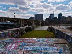 Georgetown abutment and pier of Aqueduct Bridge, seen from the Chesapeake and Ohio Canal towpath (2013)