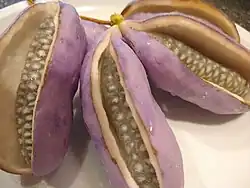 Ripe flesh of Akebia quinata fruit grown in Washington State