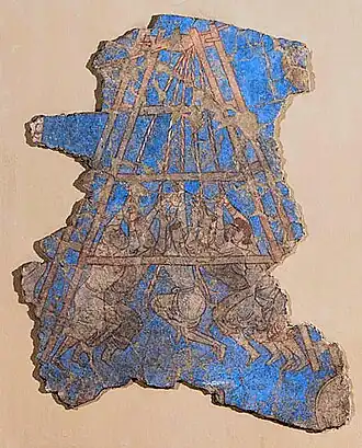 Arabs besieging the city of Samarkand, captured in 722. Palace of Devastich (706-722), Penjikent mural.