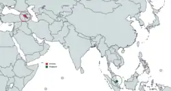 Map indicating locations of Singapore and Armenia
