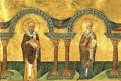 Saints Athanasius and Cyril of Alexandria (Menologion of Basil II)
