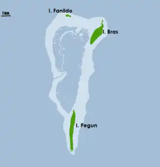 Map of the Mapia Atoll, where the Mapia Kingdom once stood, with its center at Pegun.