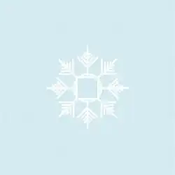 A detailed image of a snowflake, on a blue background.