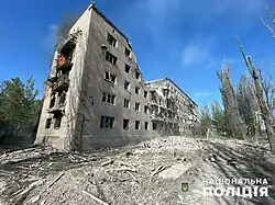 A bombed residential building in Avdiivka, 5 May 2023