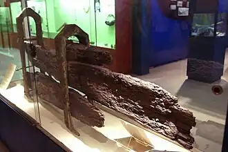 Parts of Bounty's rudder, recovered from Pitcairn Island and preserved in a Fiji museum